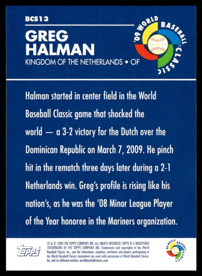 2009 Topps WBC Stars Greg Halman Netherlands #BCS13 - Image 2 of 2