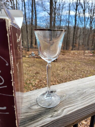 VTG Mikasa Full Lead Crystal 003 Wine Glasses 4 Pieces 2 Double Silver Stripes - Picture 7 of 15