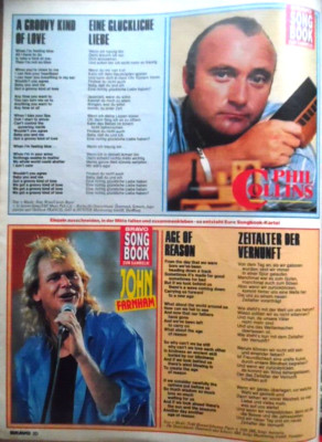 PHIL COLLINS Kind of Love + JOHN FARMHAM -- Songbox --- Bravo A4- Clipping C 131