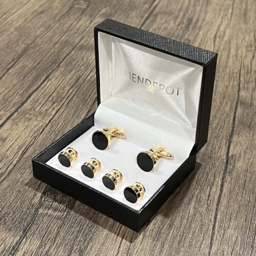 Gemelli rotondi in onice e abito camicia borchie set uomo matrimonio regalo essenziale - Foto 3 di 10