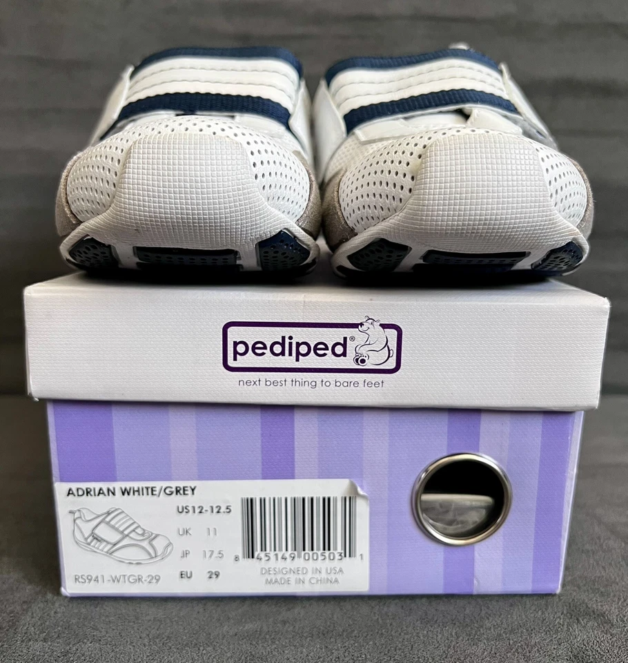 NUEVA Zapatilla Adrian Pediped Flex Fit para Niños, Blanca, Gris, Talla EE. UU. 12-12,5 (EU 29) Foto 4 de 4