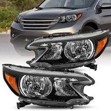 Black Headlights Assembly Amber Corner Lamps Pair For 2012 2013 2014 Honda CR-V