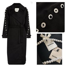 Sandro (harrods) Cut-out-detail Coat | Black Wool Cashmere Feel Uk12/14rrp £795