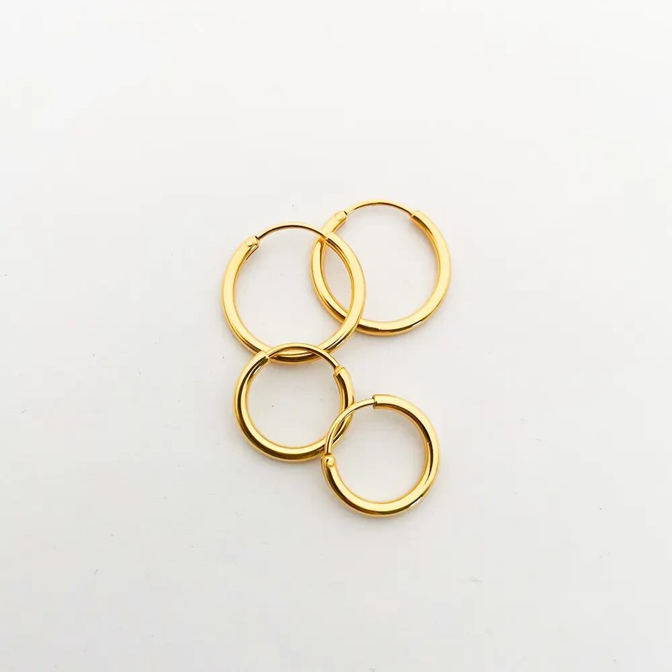 Gold Plated Sterling Silver 1mm Square Sleeper 30mm Hoop Earrings main image 0