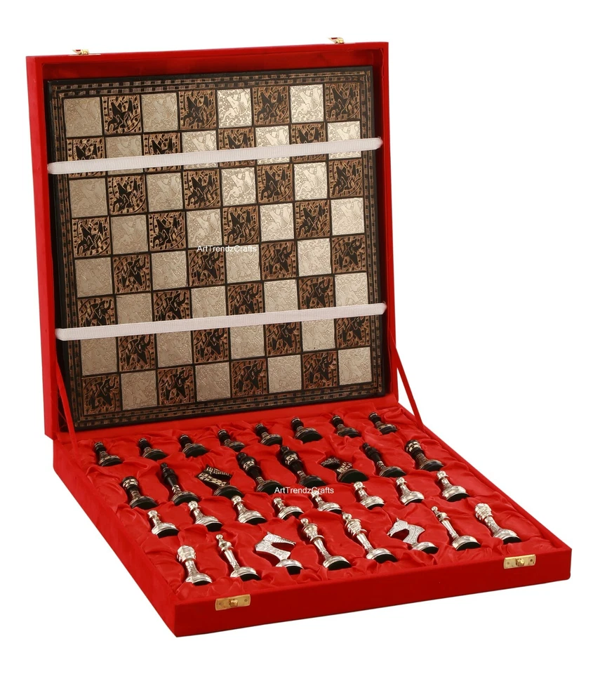 14''Chess Board Set Luxury Brass Chess Pieces and Board Set Metal Chess For Gift - Image 3 of 4