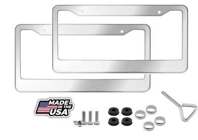 2-Pack Stainless Steel License Plate Frames - Rustproof Universal Cover With Screws & Caps (Silver)