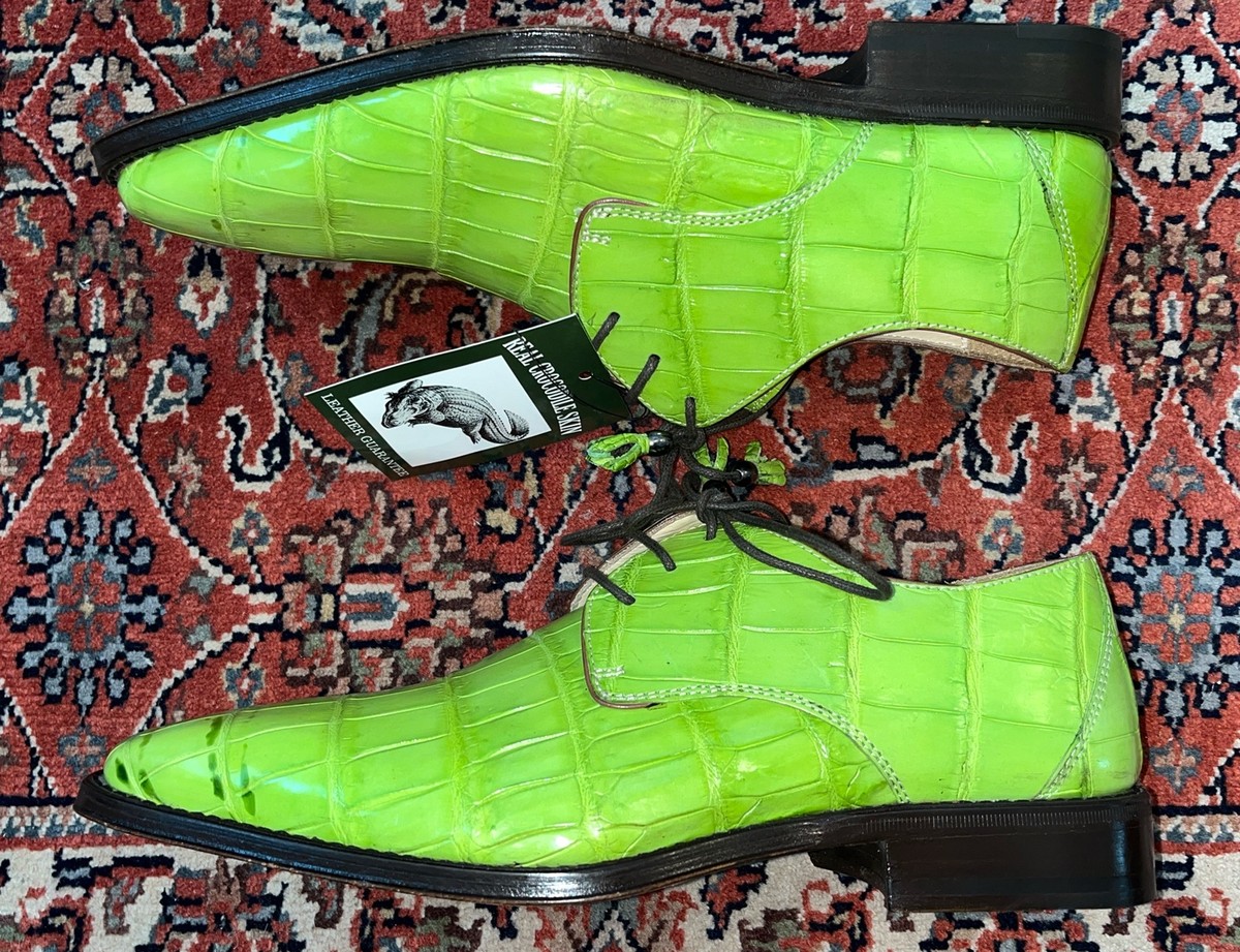 NWD Men's Florsheim Imperial Lime Green Genuine Crocodile Derby