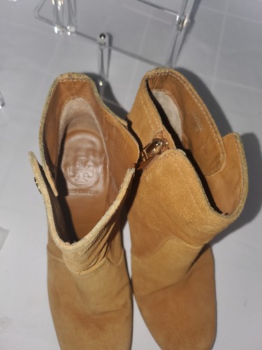 TORY BURCH SUEDE LEATHER ZIP ANKLE BOOTS BOOTIES 5½M BRITISH TAN CAMEL - Picture 5 of 9