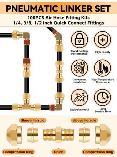 100PCS Raccordi per Linea Aria DOT in Ottone, Raccordi per Tubo Aria Kalolary Quick Connect... - Foto 4 di 7