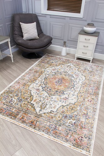 Vintage Traditional Rug Distressed Bohemian Medallion Faded Multi Coloured Mat - Picture 34 of 74