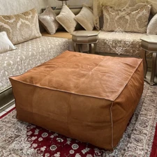 New Boho Classic 30'' Genuine Goat Leather Moroccan Ottoman Footstool Pouffe New