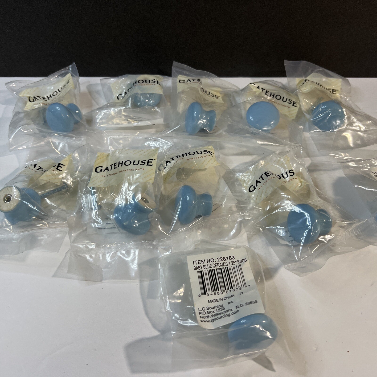 Lot of 11- Vintage Kitchen Cabinet Drawer Pull Knobs Ceramic Light Blue NEW