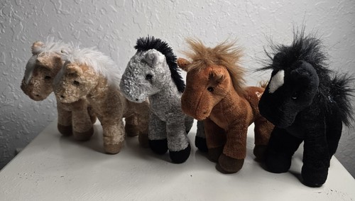 Breyer Saddle Club 8” Plush Horse Lot 5 Stuffed Animal Brown Black Gray Tan