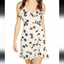 NWT All In Favor Floral Callie Ruffle Dress Women's S Cream Black Party Retro