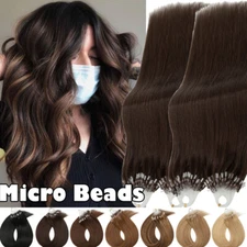 Fish Line Link Micro Rings Beads Loop Tipped Remy Human Hair Extensions 50s ASP