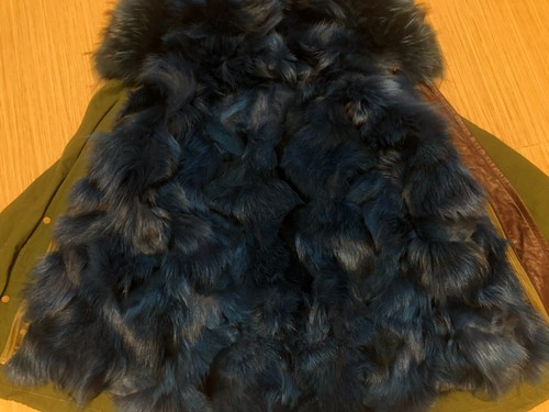 MR & MRS ITALY BLUE FOX FUR FULL LINING & HOODED Army Fur Parka Green & Blue - Picture 14 of 18