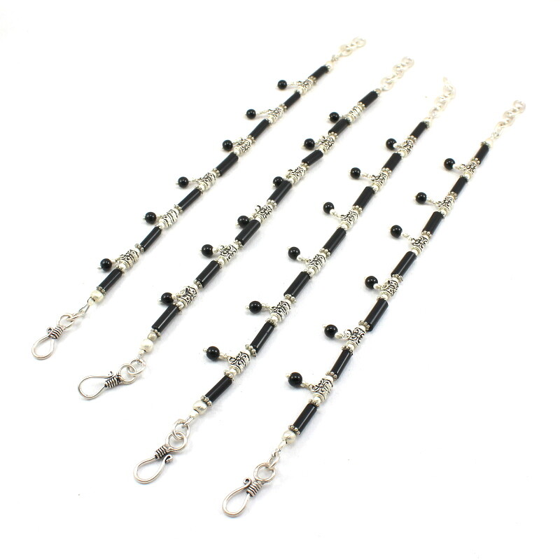 Handmade Black Onyx Gemstone Bead Bracelet Semi-Precious Jewelry-image