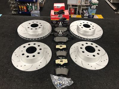 DRILLED CURVED GROOVED FRONT REAR PERFORMANCE COATED BRAKE DISCS AND PADS SET