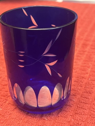 Vintage Cobalt Blue Tumbler Drinking Glass 3.75” Floral Design - Picture 13 of 13
