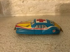 Vintage 1950's Ambulance Blue/ Yellow tin litho Toy 3" car JAPAN A12