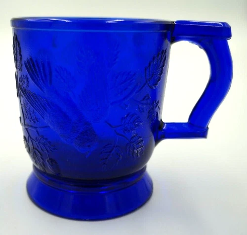 Mosser Glass Robin in Tree Cobalt Blue Child's Mug Cup After Bryce Walker & Co.