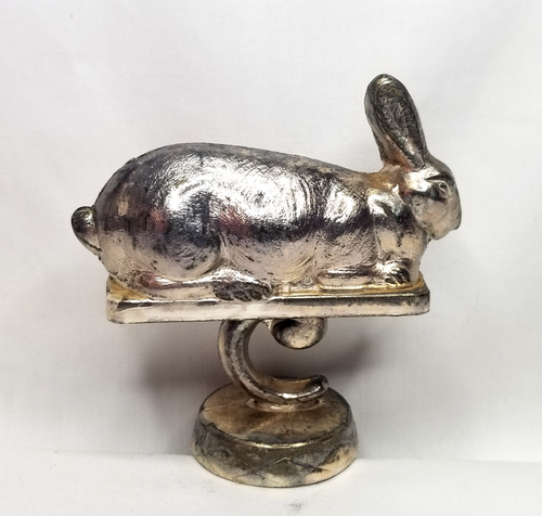 Trofeo rodeo coniglio lepre metallo fuso argento anni 60 topper auto vite ornamento 3,5" - Foto 2 di 7
