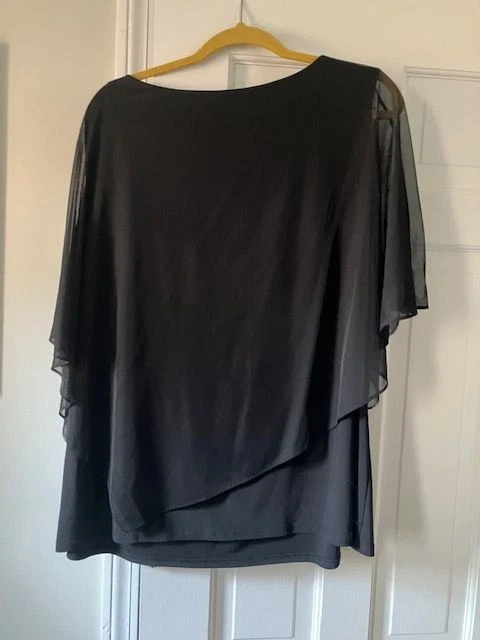 Blusa Top Chaus New York Negra con Cuentas Talla 2X Plus Transparente Superposición Elegante Foto 4 de 4