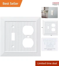 Beadboard Wall Plate 2-Gang White Switch Duplex Covers Electrical Outlet