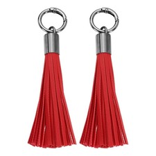 2Pcs Leather Keychain Tassels, Women Tassel Bag Charm, Red