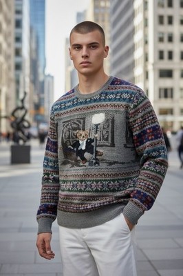 Polo Ralph Lauren Polo Bear Fair Isle Singin  In The Rain Pullover Gr. L-XL RAR