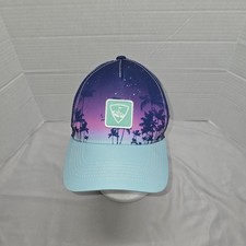 TOPGOLF Purple Palm Trees Sunset Aqua Purple Pink Satiny Baseball Cap Hat OS