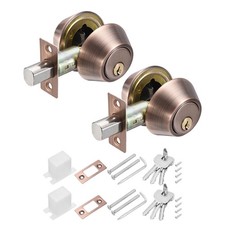 2 Set Double Keyed Deadbolt Lock 2" Keyed on Both Sides with Hex Wrench Red