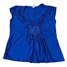 Women's Blue Short Sleeve Crochet Detail Top Size 3X