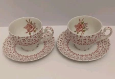 Johnson Brothers Rose Bouquet Pink Floral 2 Saucers/2 Cups
