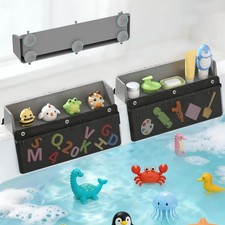 Silicone Bathtub Splash Guard 2-Pack with 10 Suction Cups  Hanging Mesh Show...