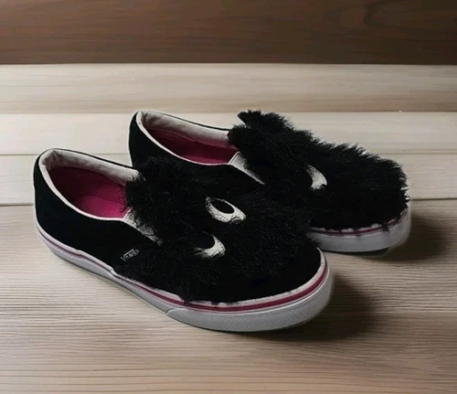 Scarpe Vans bambino slip on amico occhi pelliccia sintetica nero bianco scamosciato US bambini taglia 4 0