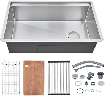 #ad 32quot; Single Bowl Undermount Workstation Kitchen Sink Drop In Basin Stainles Steel $109.03