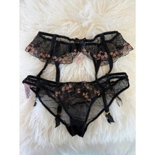 AGENT PROVOCATEUR LALEH Black & Gold Garter Belt & Brief Set AP 4 NWOT RARE