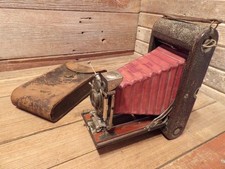 Vintage 3-A FOLDING POCKET KODAK 1900's Camera Red Bellows Leather Case - PARTS 
