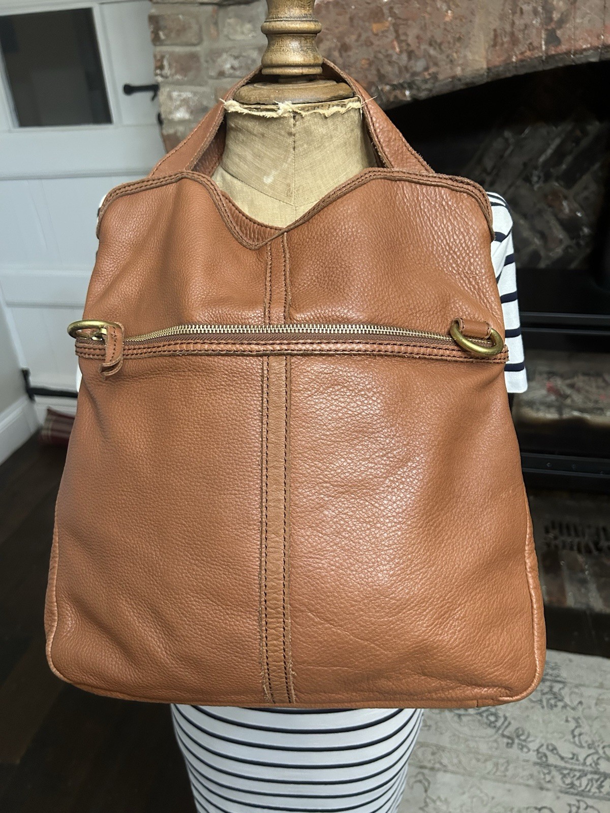Fossil Erin Large Brown Leather Handbag Foldover Tote Crossbody Messenger Boho image 4