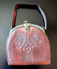 ANTIQUE 1918 ART NOUVEAU DECO EMBOSSED HAND TOOLED LEATHER PURSE JEMCO TURNLOC