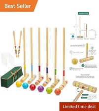 Six Player Croquet Set with Rubber Mallets and Colored Balls for Lawn Fun