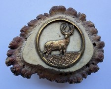 VINTAGE GENUINE DEER ELK ANTLER HORN BELT BUCKLE RUSTIC BRASS ELK ART DESIGN