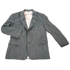 VINTAGE Evan Picone Gray Herringbone 100 Lambs Wool Blazer Sport Coat 42R Mens