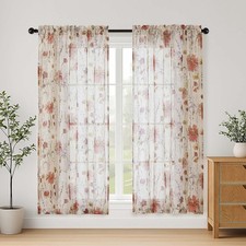 Crushed Sheer Curtains 63 Inch Length 2 Panels, Printed Semi Sheer42" W x 63" L