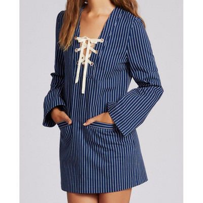 Alice McCall Lily Lyric Dress w Pockets 4 Blue White Denim Pinstripe Twill Mini