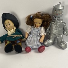 1998 TM Wizard of Oz Tin Man, Scarecrow, Dorothy Plush Dolls with Plastic Heads