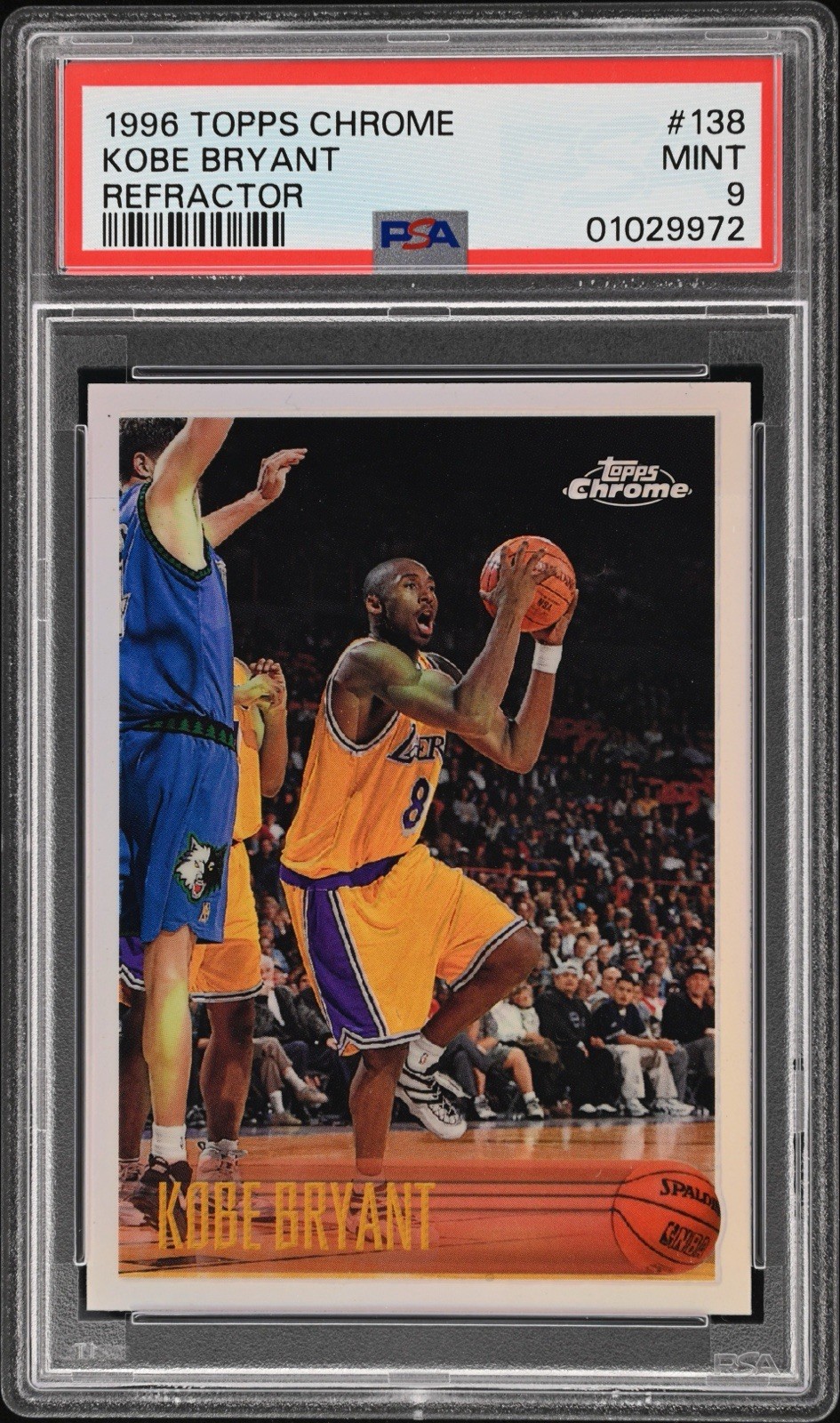 1996 TOPPS CHROME REFRACTOR #138 KOBE BRYANT ROOKIE RC PSA 9 Minimal Greening