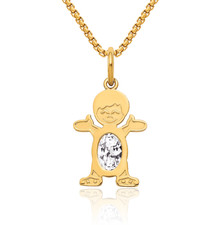 14K Solid Yellow Gold Boy Oval White Topaz Necklace