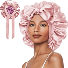 Double Layer Silk Bonnet with Tie Satin Lined Sleep Cap Hair Cover for Women's C